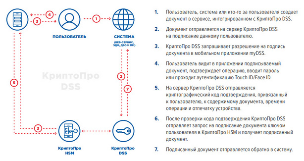 Схема работы облачной электронной подписи КриптоПро DSS